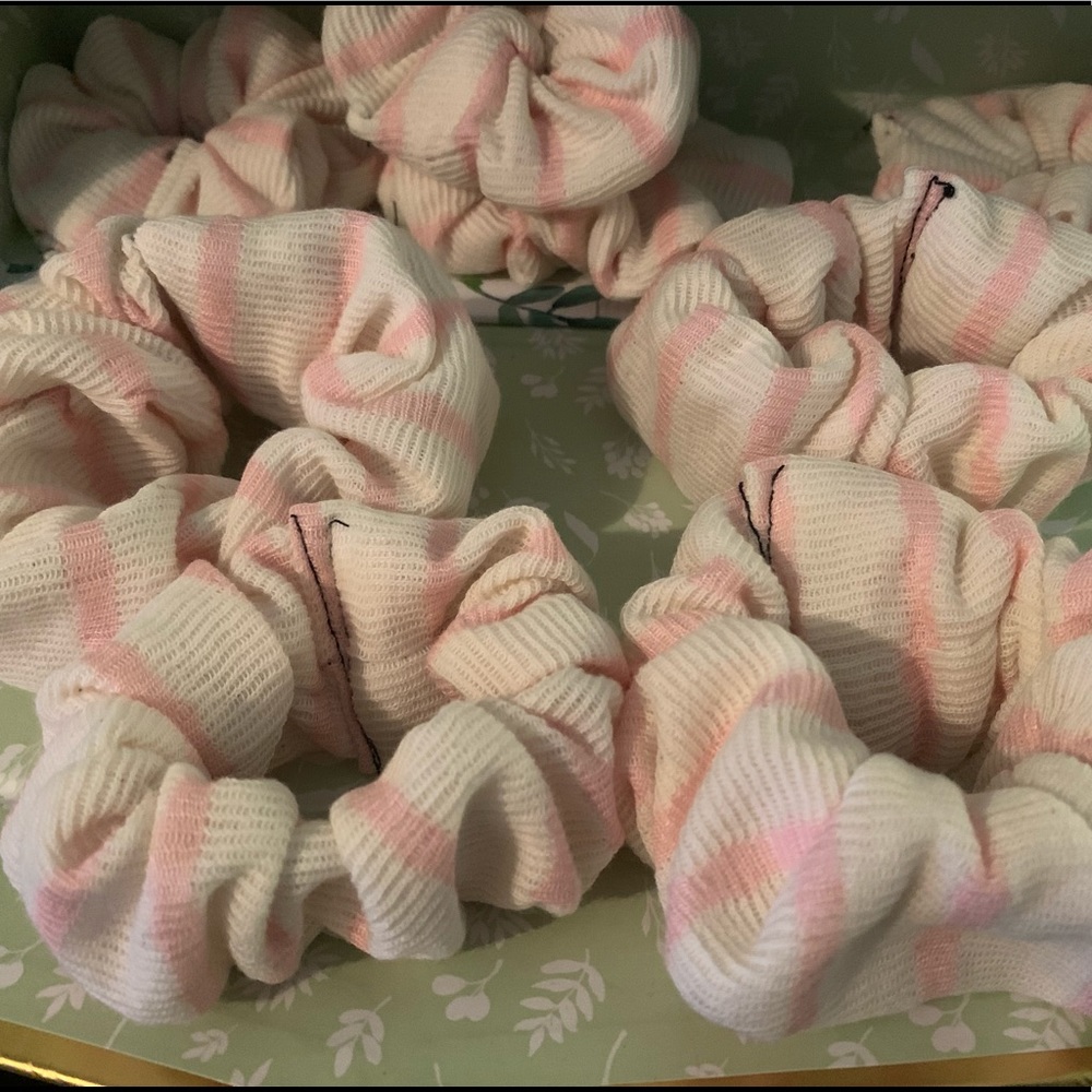 *HOMEMADE* White and Pink Striped Scrunchies